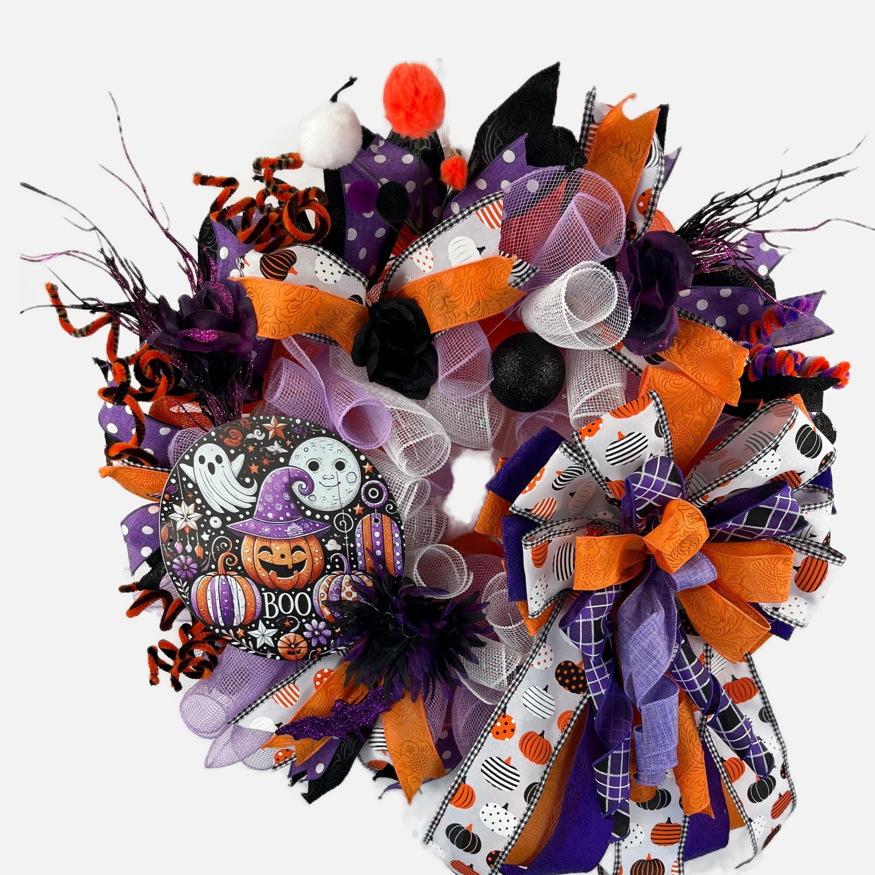 Halloween Front Door Wreath | Ghosts, Pumpkins & Bows by Bouge Creations, view 6
