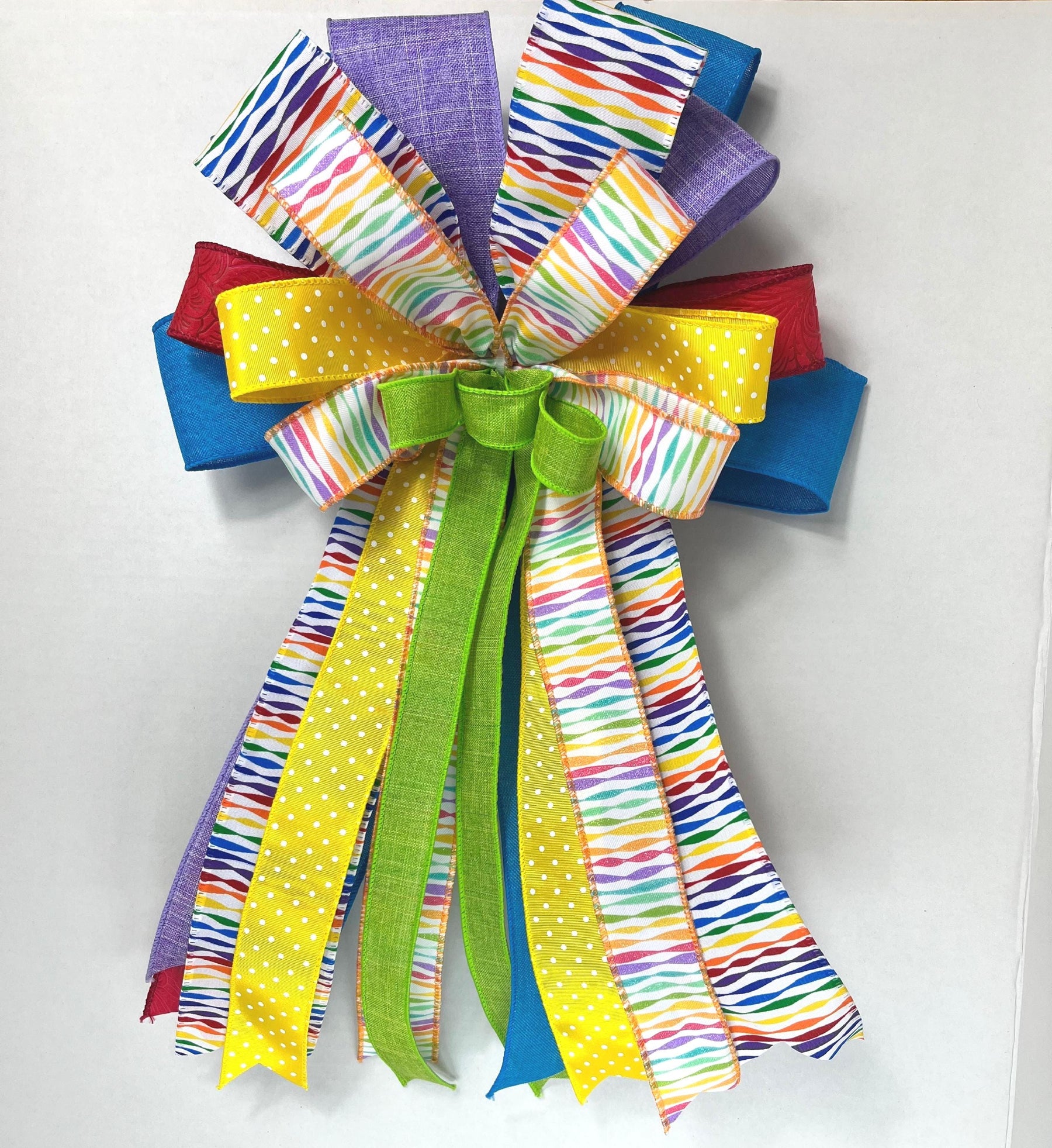 Rainbow Polka Dot Bow | Colorful Wreath & Door Decor by Bouge Creations, view 2