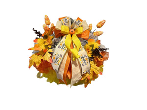 Give Thanks Thanksgiving Wreath | Pumpkins & Autumn Leaves handmade by Bouge Creations