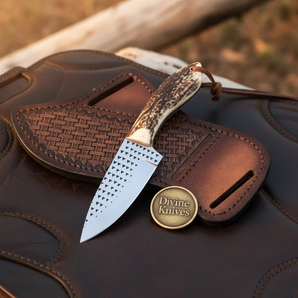 Crown Stag Drop Point Hunter Knife by Divine Knives, product view 3
