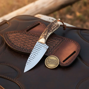 Crown Stag Drop Point Hunter Knife by Divine Knives, product view 3