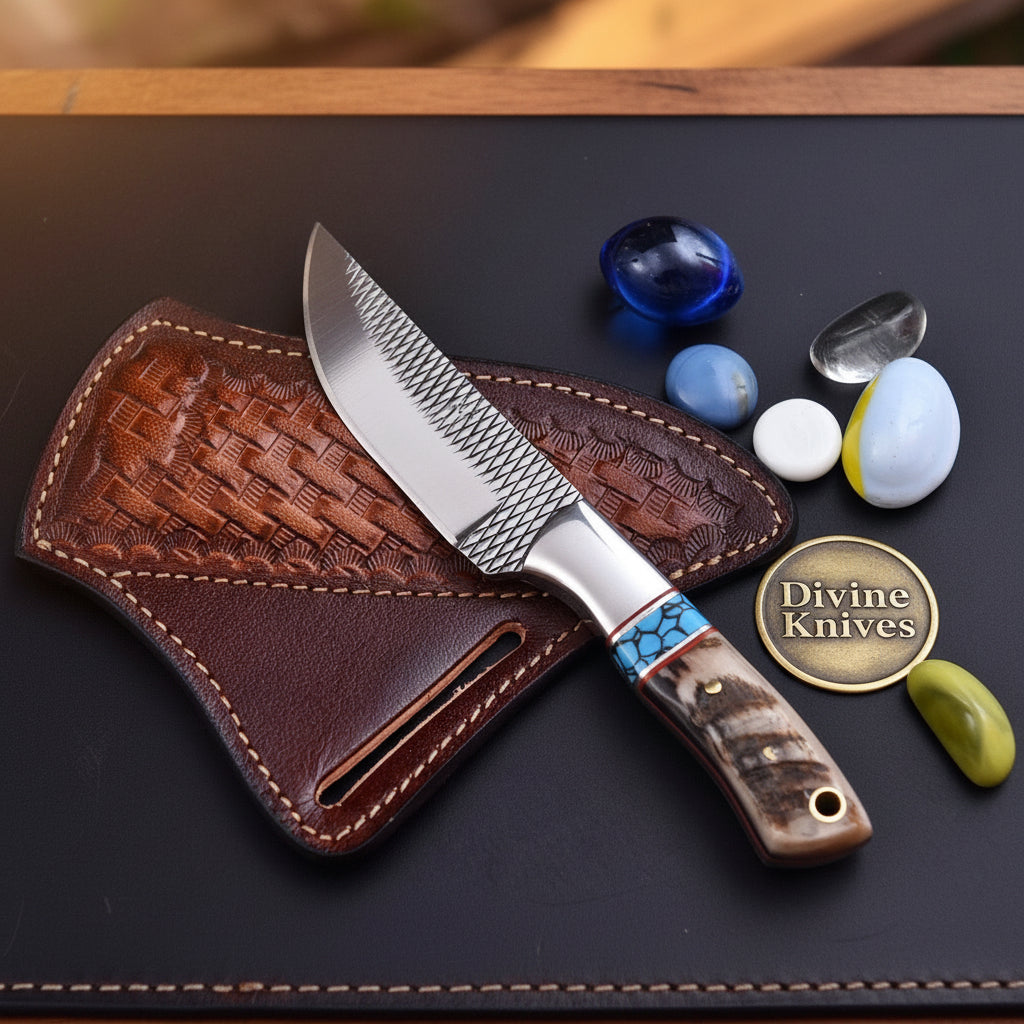 Antler Turquoise Rasp Cowboy Belt Knife with product detail, view 2