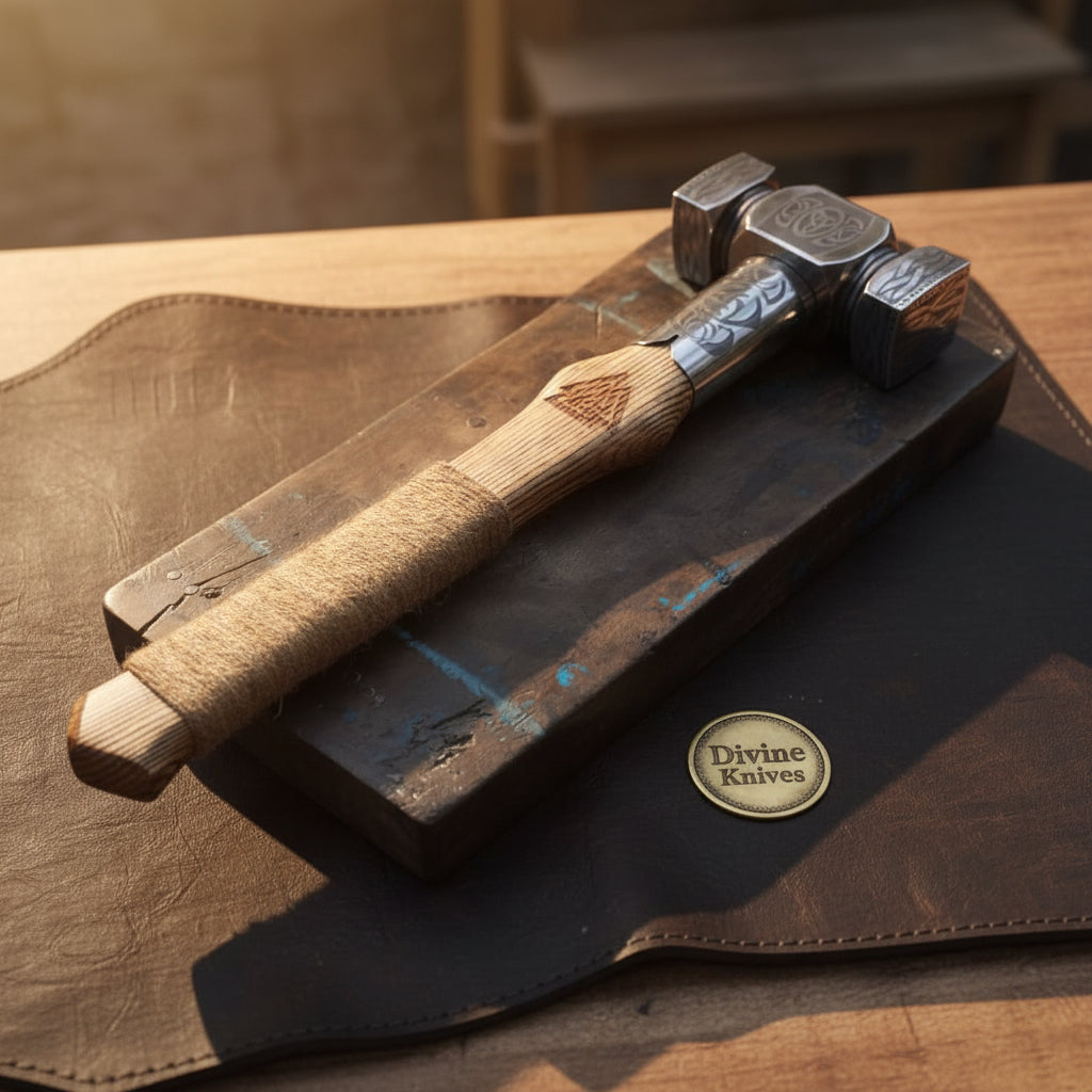 Viking Battle Hammer with Forged Engraved Head by Divine Knives