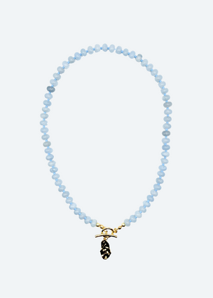 The Lana Blue Beaded Oyster Shell Charm Necklace detail view by London Crafted