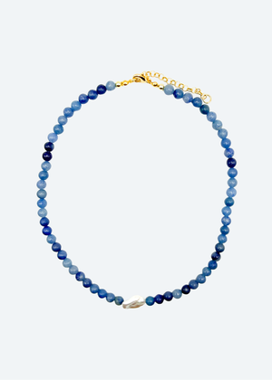 The Camden Blue Aventurine and Pearl Beaded Necklace by London Crafted