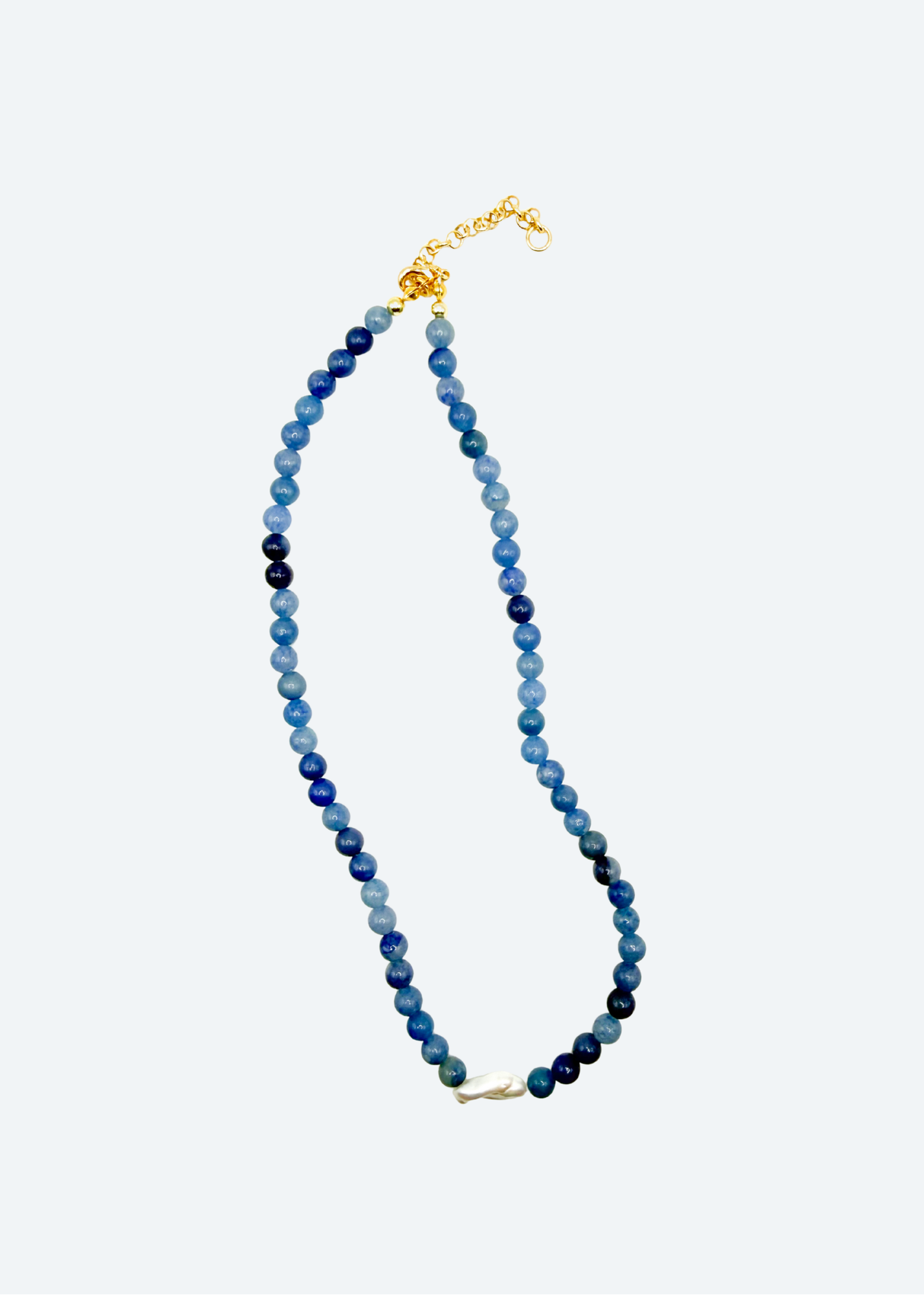 The Camden Blue Aventurine and Pearl Beaded Necklace detail view by London Crafted