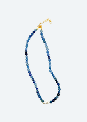 The Camden Blue Aventurine and Pearl Beaded Necklace detail view by London Crafted