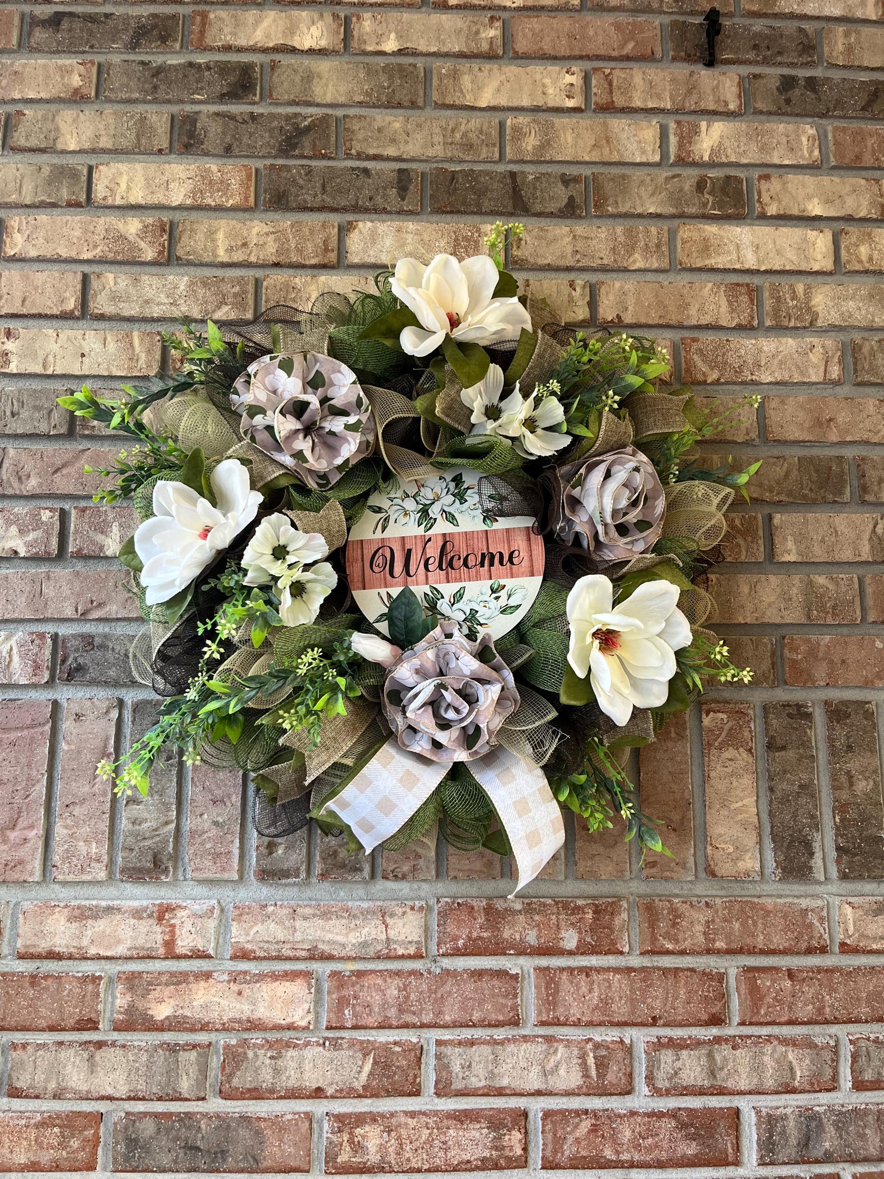 Farmhouse Welcome Wreath | Black & White Buffalo Plaid by Bouge Creations, view 10