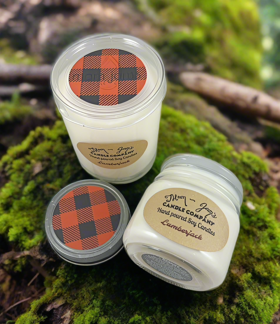 Lumberjack soy candle and wax melts by Mam Jam’s Candle Company