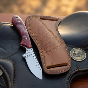 Maroon Finger Groove Rasp Skinner Knife by Divine Knives