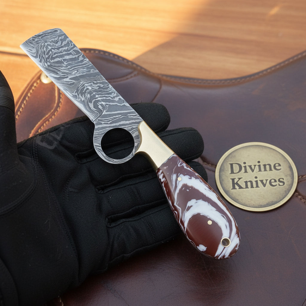 Twist Pattern Bull Cutter Knife with Red by Divine Knives