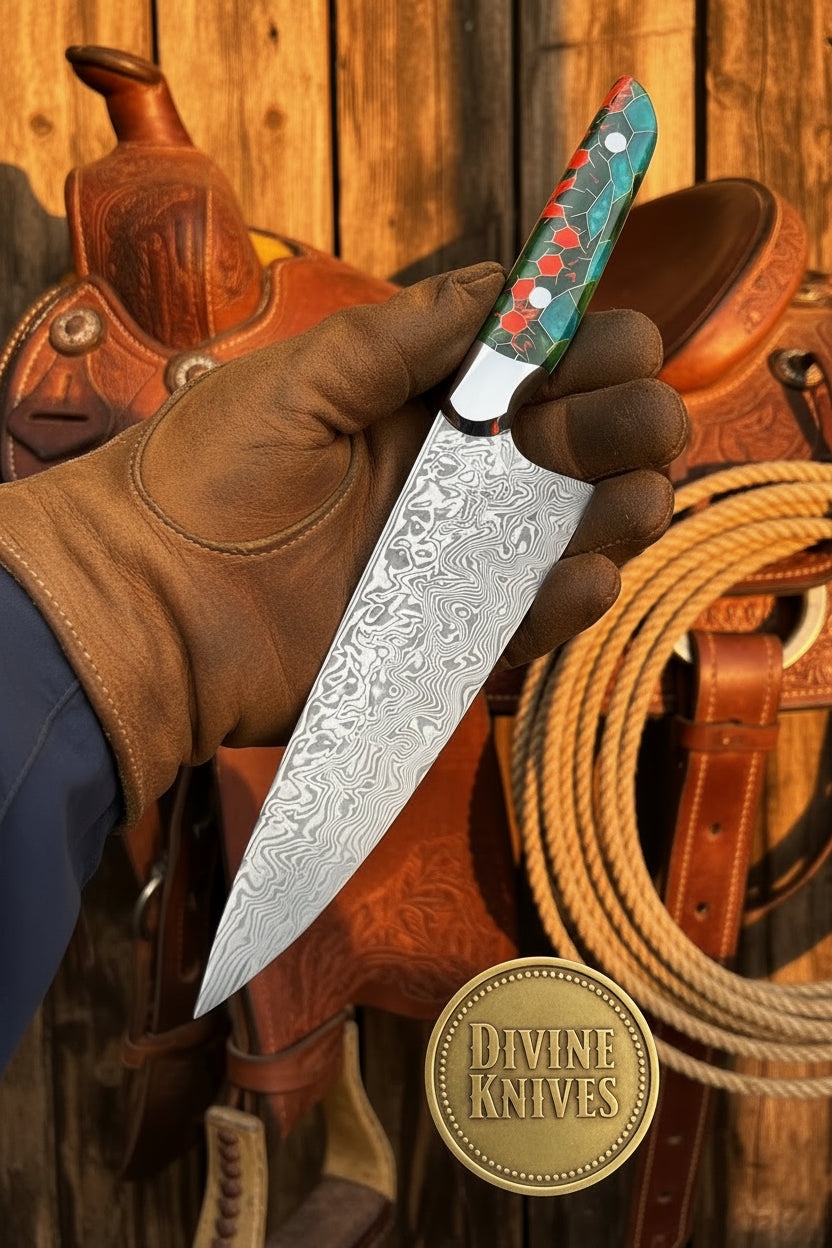 Turquoise Gyuto Chef Knife with Wa-Handle by Divine Knives