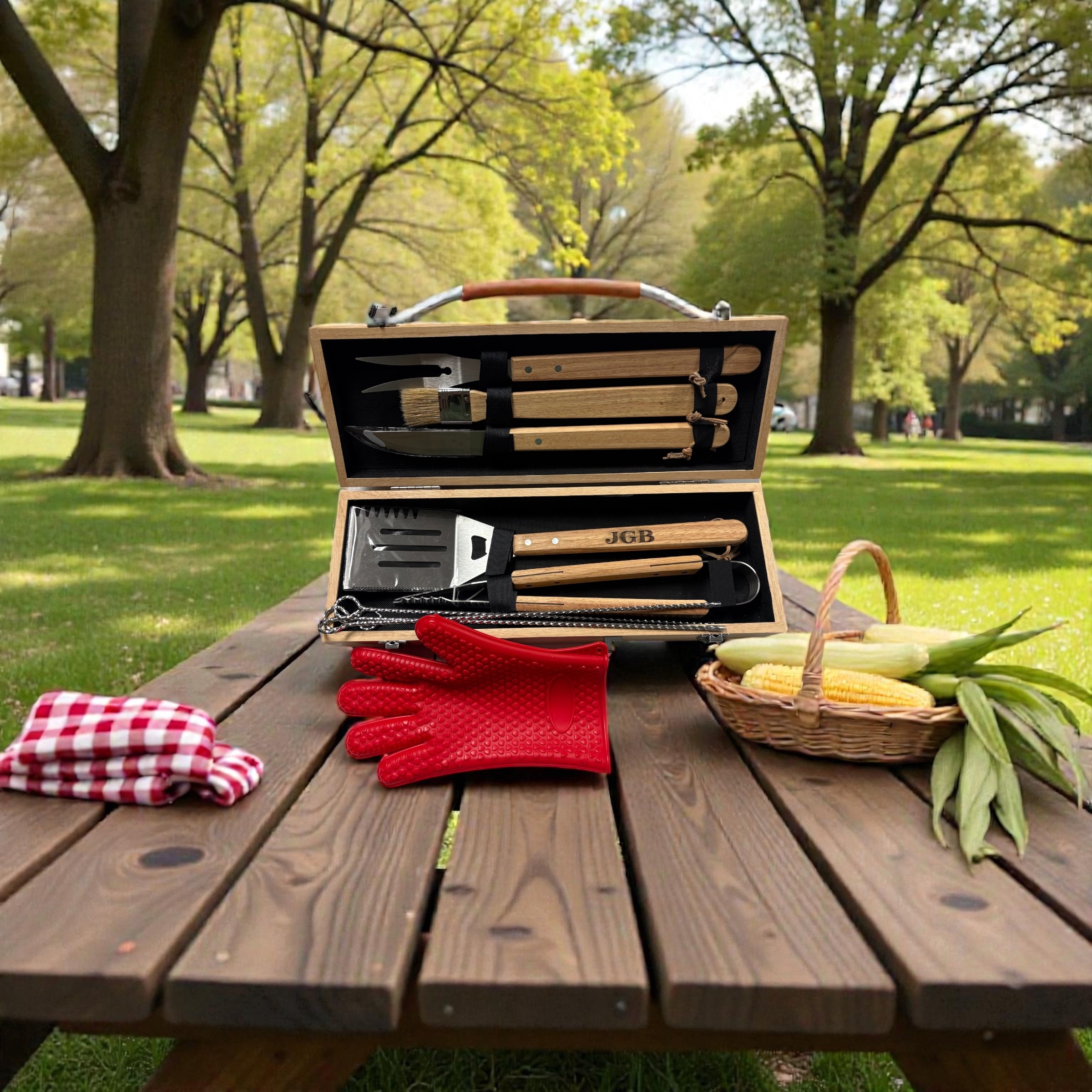 Personalized BBQ 11 piece set by Jayman’s Creations, Southern food gift main product photo