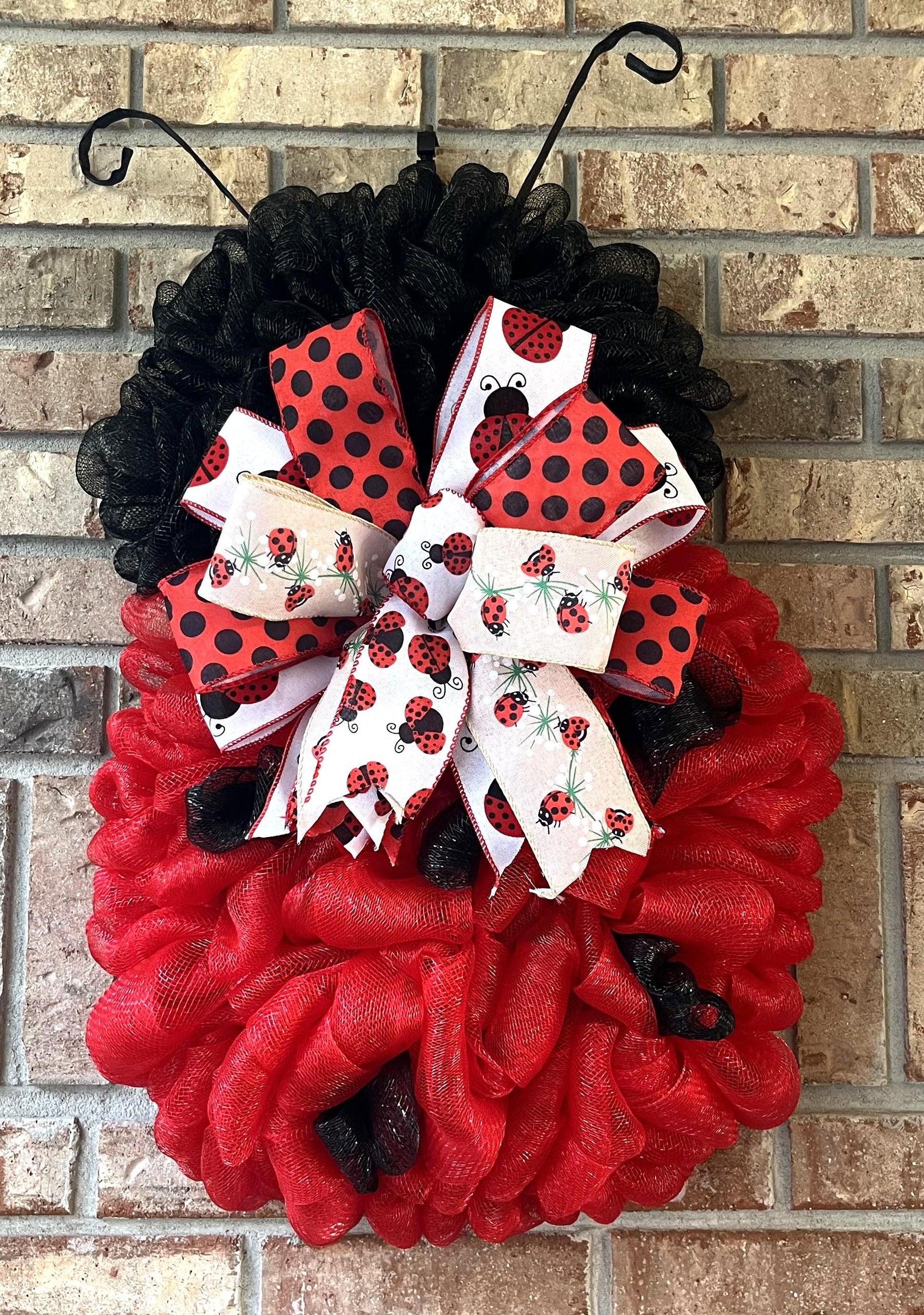 Ladybug Mesh Door Decor | Red & Black Porch Accent by Bouge Creations, view 2