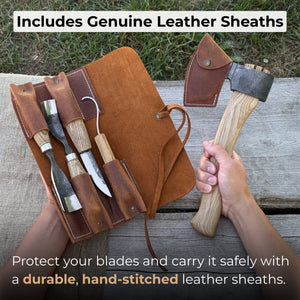 5-Piece Hand-Forged Carving Tool Set with Leather Tool Roll detail view by Sharky Forged Steel Tools