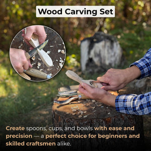 5-Piece Hand-Forged Carving Tool Set with Leather Tool Roll detail view by Sharky Forged Steel Tools