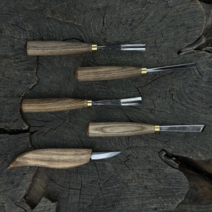 5-Piece Hand-Forged Wood Carving Tool Set detail view by Sharky Forged Steel Tools
