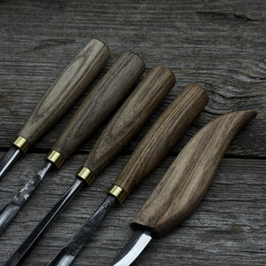 5-Piece Hand-Forged Wood Carving Tool Set detail view by Sharky Forged Steel Tools