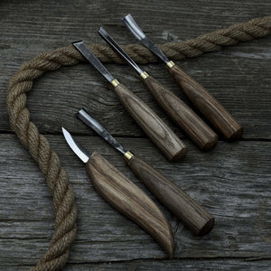 5-Piece Hand-Forged Wood Carving Tool Set detail view by Sharky Forged Steel Tools