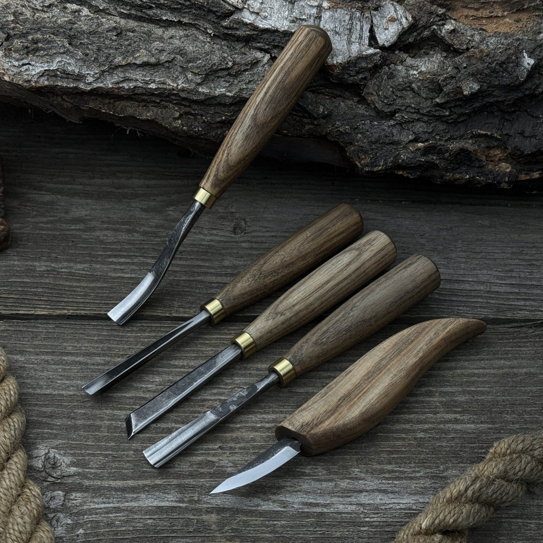 5-Piece Hand-Forged Wood Carving Tool Set detail view by Sharky Forged Steel Tools