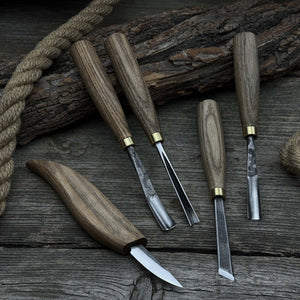 5-Piece Hand-Forged Wood Carving Tool Set detail view by Sharky Forged Steel Tools