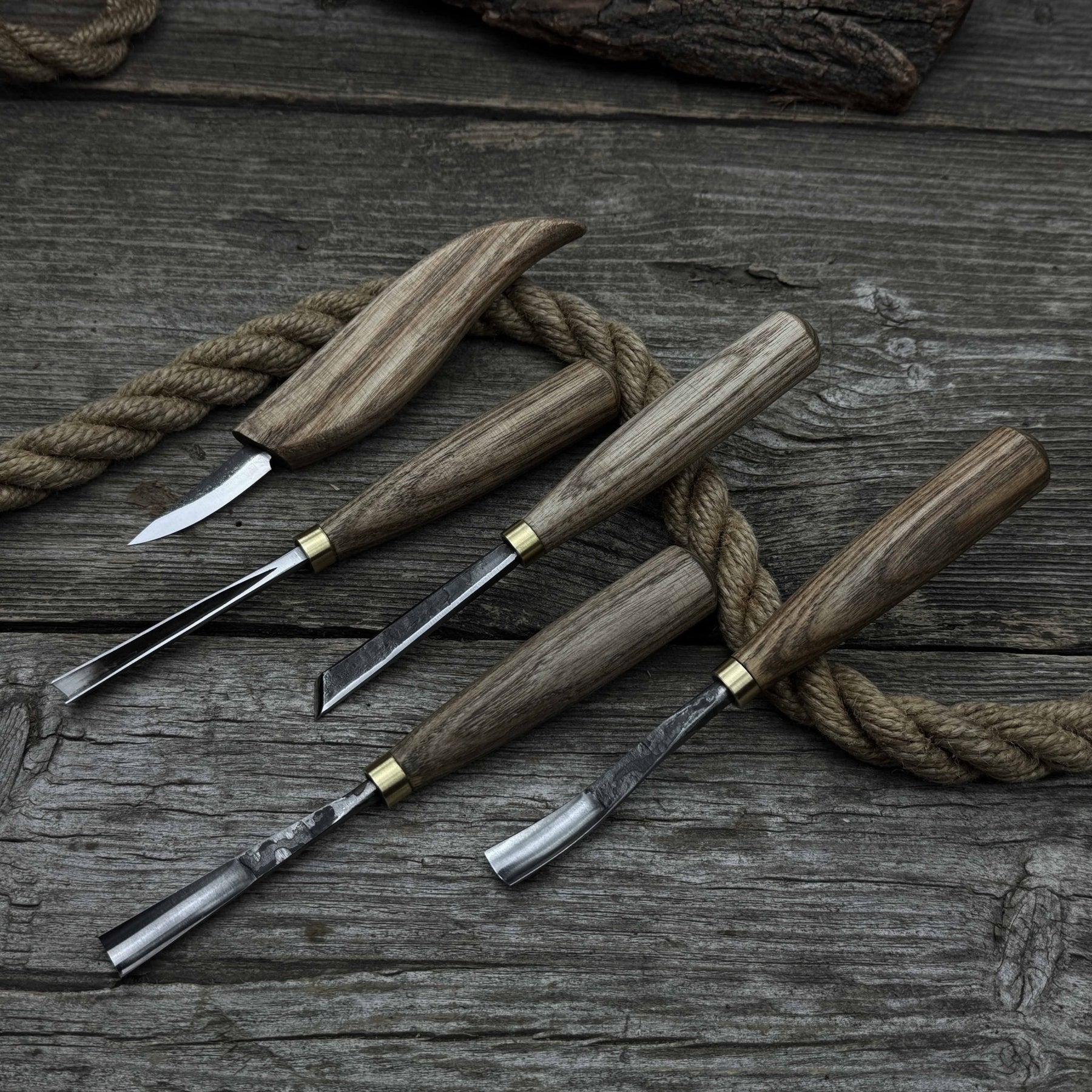 5-Piece Hand-Forged Wood Carving Tool Set detail view by Sharky Forged Steel Tools