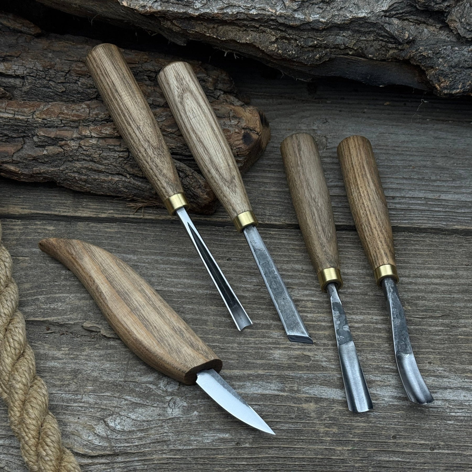 5-Piece Hand-Forged Wood Carving Tool Set by Sharky Forged Steel Tools