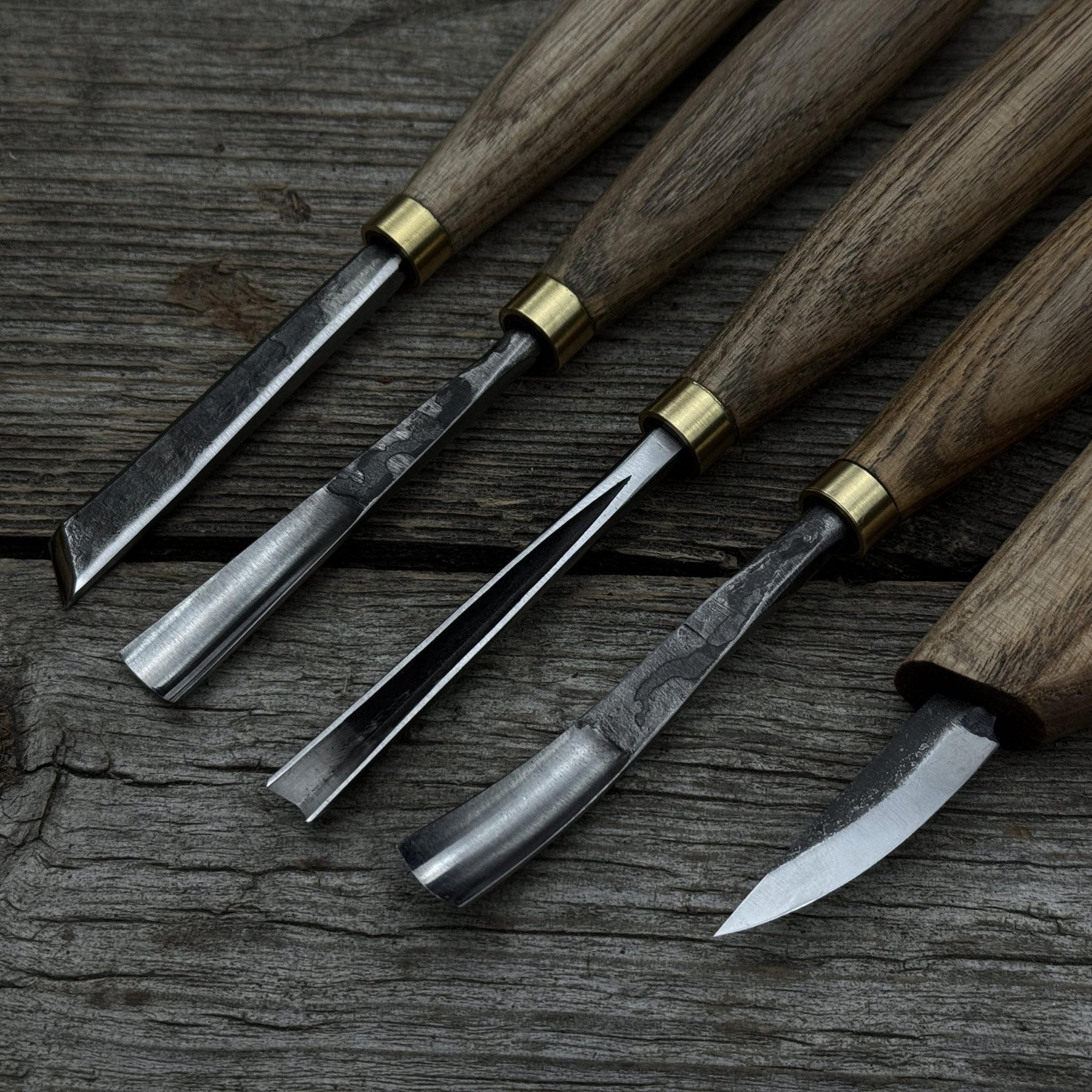 5-Piece Hand-Forged Wood Carving Tool Set detail view by Sharky Forged Steel Tools
