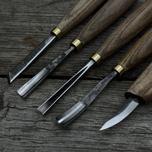 5-Piece Hand-Forged Wood Carving Tool Set detail view by Sharky Forged Steel Tools