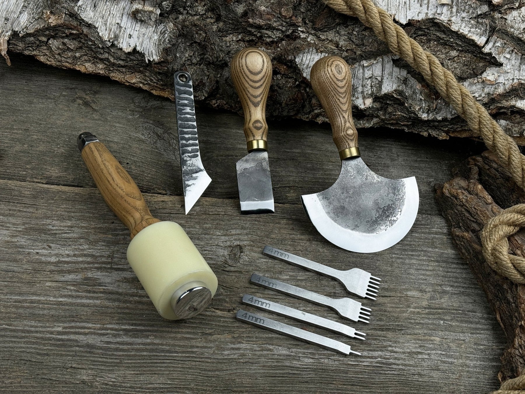 5-Piece Leather Working Tool Set With Nylon Mallet detail view by Sharky Forged Steel Tools