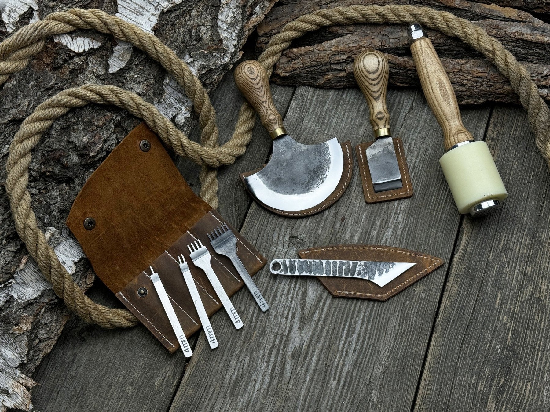 5-Piece Leather Working Tool Set With Nylon Mallet by Sharky Forged Steel Tools