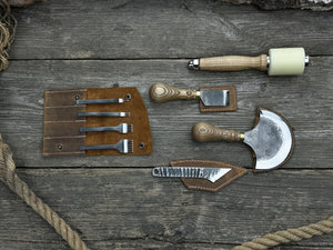 5-Piece Leather Working Tool Set With Nylon Mallet detail view by Sharky Forged Steel Tools
