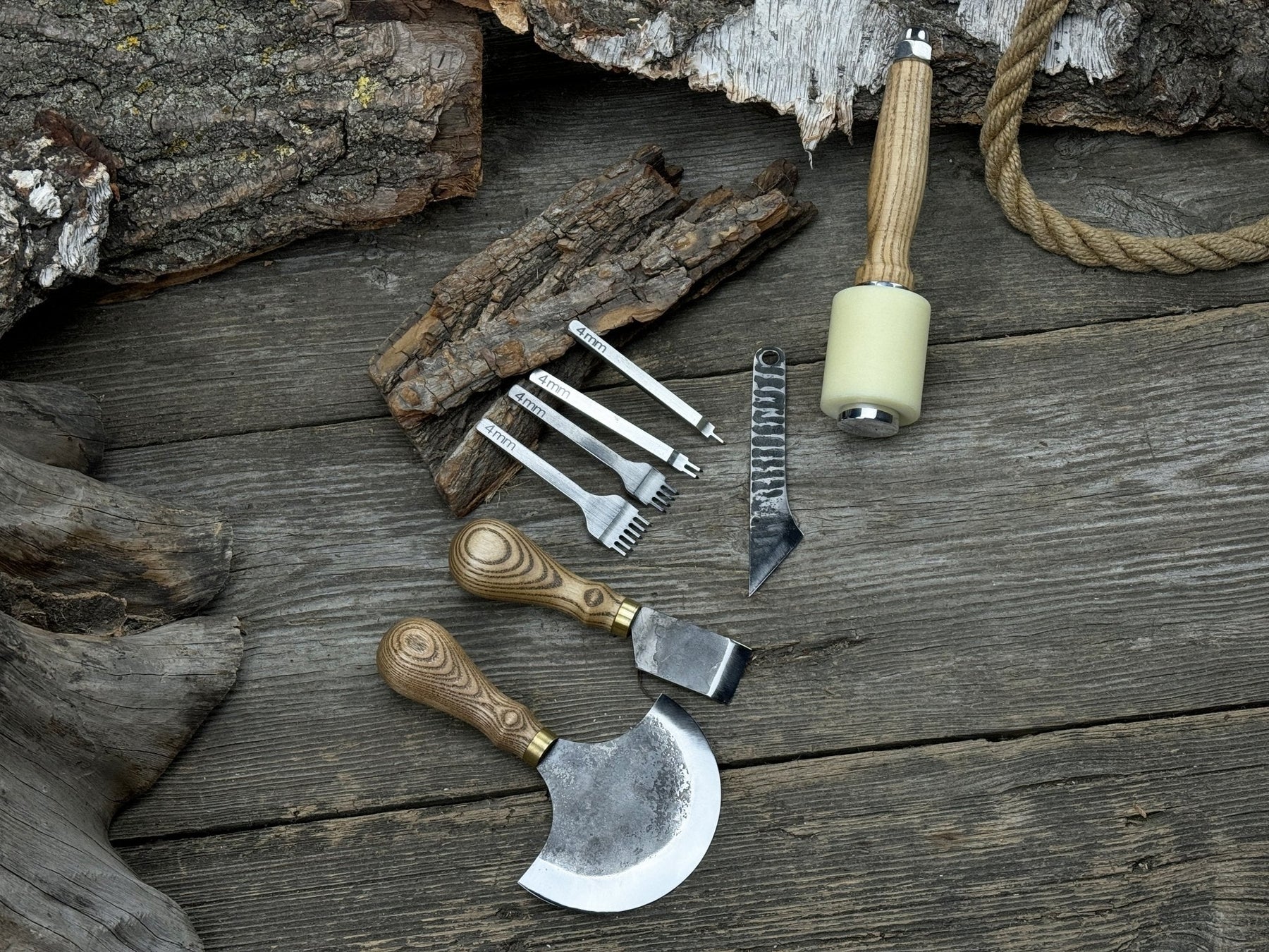 5-Piece Leather Working Tool Set With Nylon Mallet detail view by Sharky Forged Steel Tools