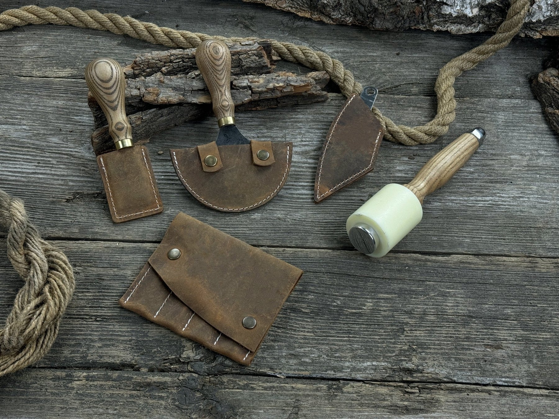 5-Piece Leather Working Tool Set With Nylon Mallet detail view by Sharky Forged Steel Tools