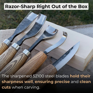 5-Piece Spoon & Bowl Carving Tool Set with Leather Sheaths detail view by Sharky Forged Steel Tools