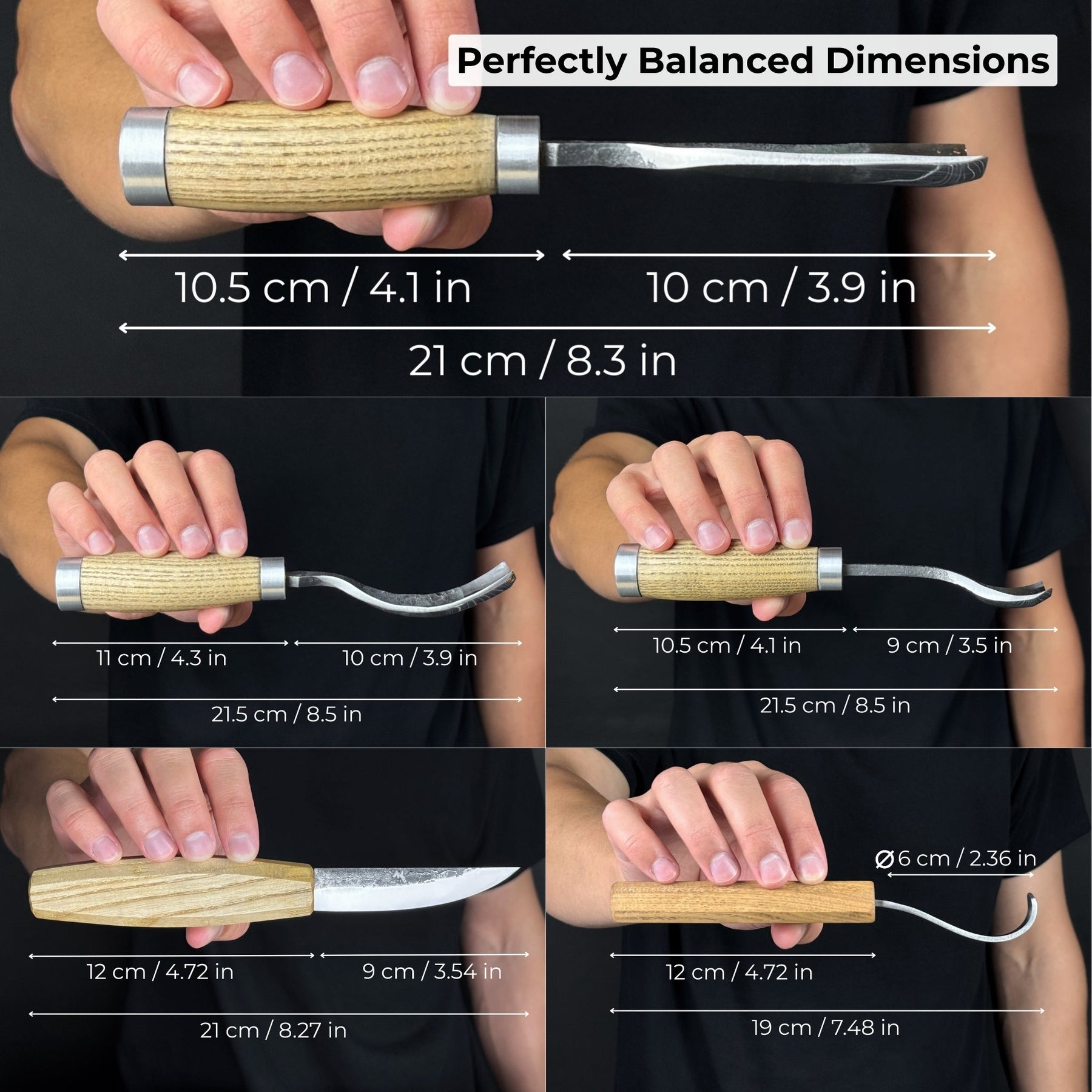 5-Piece Spoon & Bowl Carving Tool Set with Leather Sheaths detail view by Sharky Forged Steel Tools
