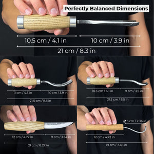 5-Piece Spoon & Bowl Carving Tool Set with Leather Sheaths detail view by Sharky Forged Steel Tools
