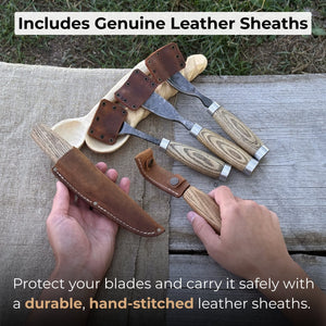 5-Piece Spoon & Bowl Carving Tool Set with Leather Sheaths detail view by Sharky Forged Steel Tools