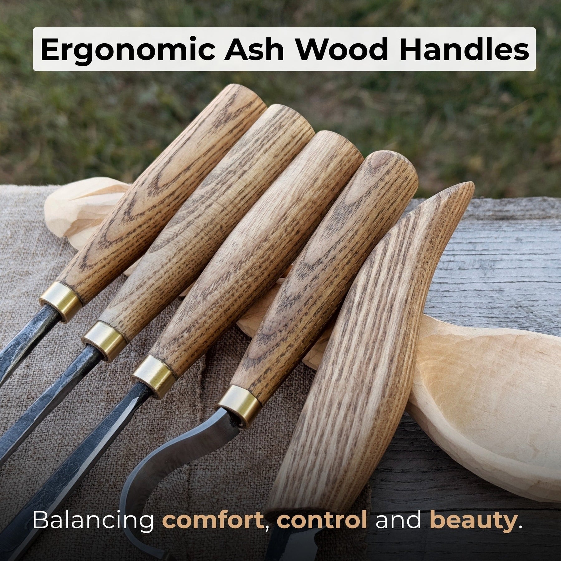 5-Piece Spoon Carving Tool Set with Leather Strop and Case detail view by Sharky Forged Steel Tools