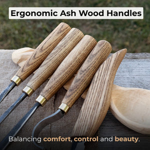 5-Piece Spoon Carving Tool Set with Leather Strop and Case detail view by Sharky Forged Steel Tools