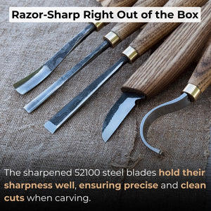 5-Piece Spoon Carving Tool Set with Leather Strop and Case detail view by Sharky Forged Steel Tools