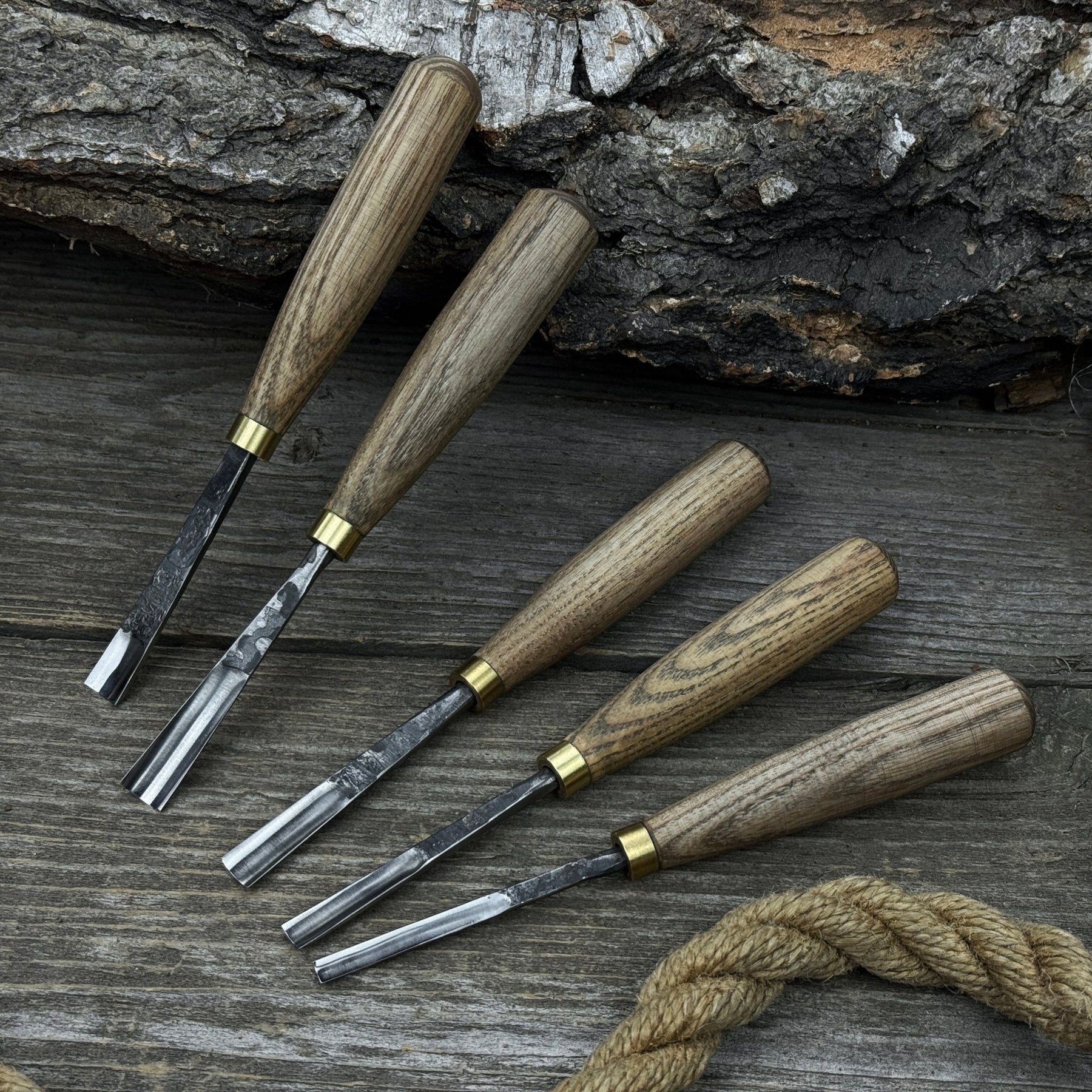 5-Piece Wood Carving Chisel & Gouge Set detail view by Sharky Forged Steel Tools