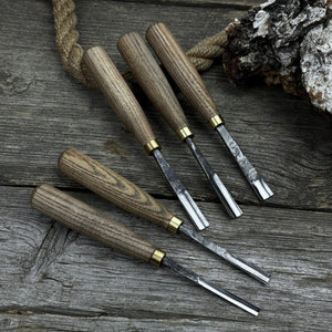 5-Piece Wood Carving Chisel & Gouge Set detail view by Sharky Forged Steel Tools