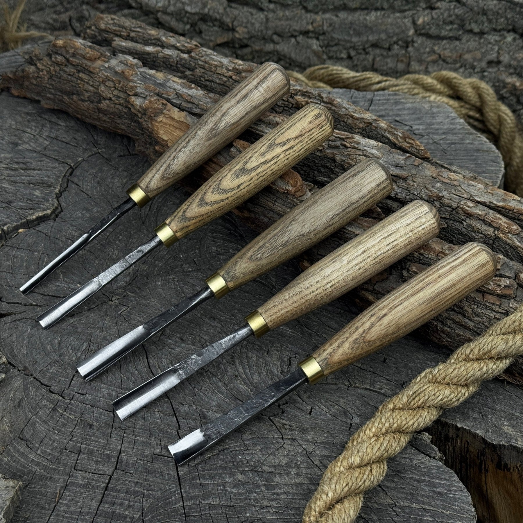 5-Piece Wood Carving Chisel & Gouge Set detail view by Sharky Forged Steel Tools