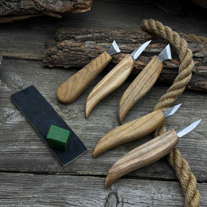 5-Piece Wood Carving Knife Set with Sharpening Board & Leather Case detail view by Sharky Forged Steel Tools