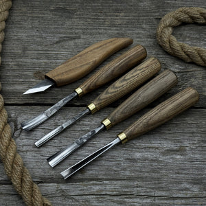 5-Piece Wood Carving Set – Whittling Knife & Gouges detail view by Sharky Forged Steel Tools