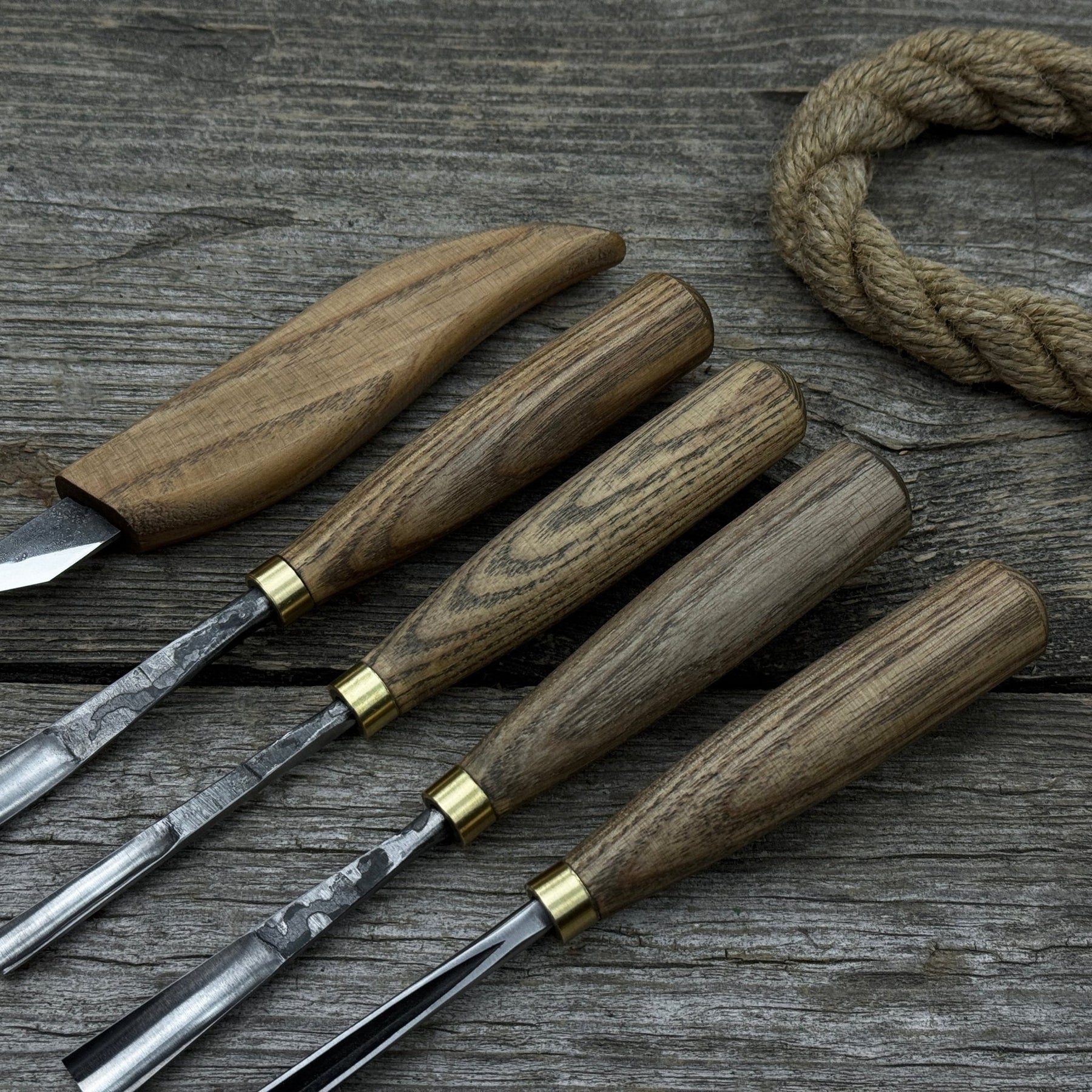5-Piece Wood Carving Set – Whittling Knife & Gouges detail view by Sharky Forged Steel Tools