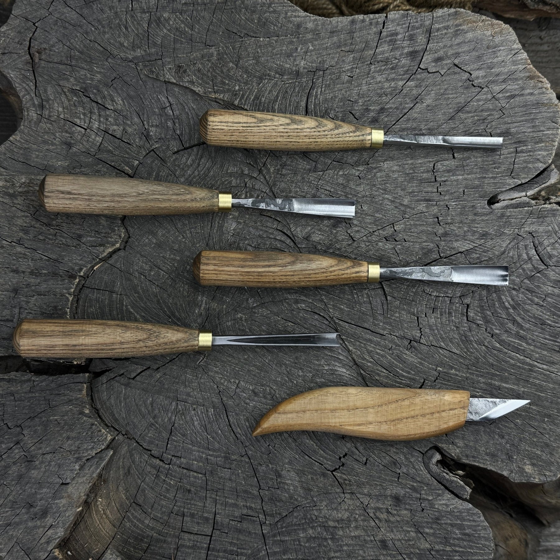 5-Piece Wood Carving Set – Whittling Knife & Gouges detail view by Sharky Forged Steel Tools