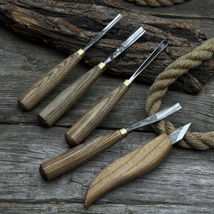 5-Piece Wood Carving Set – Whittling Knife & Gouges detail view by Sharky Forged Steel Tools