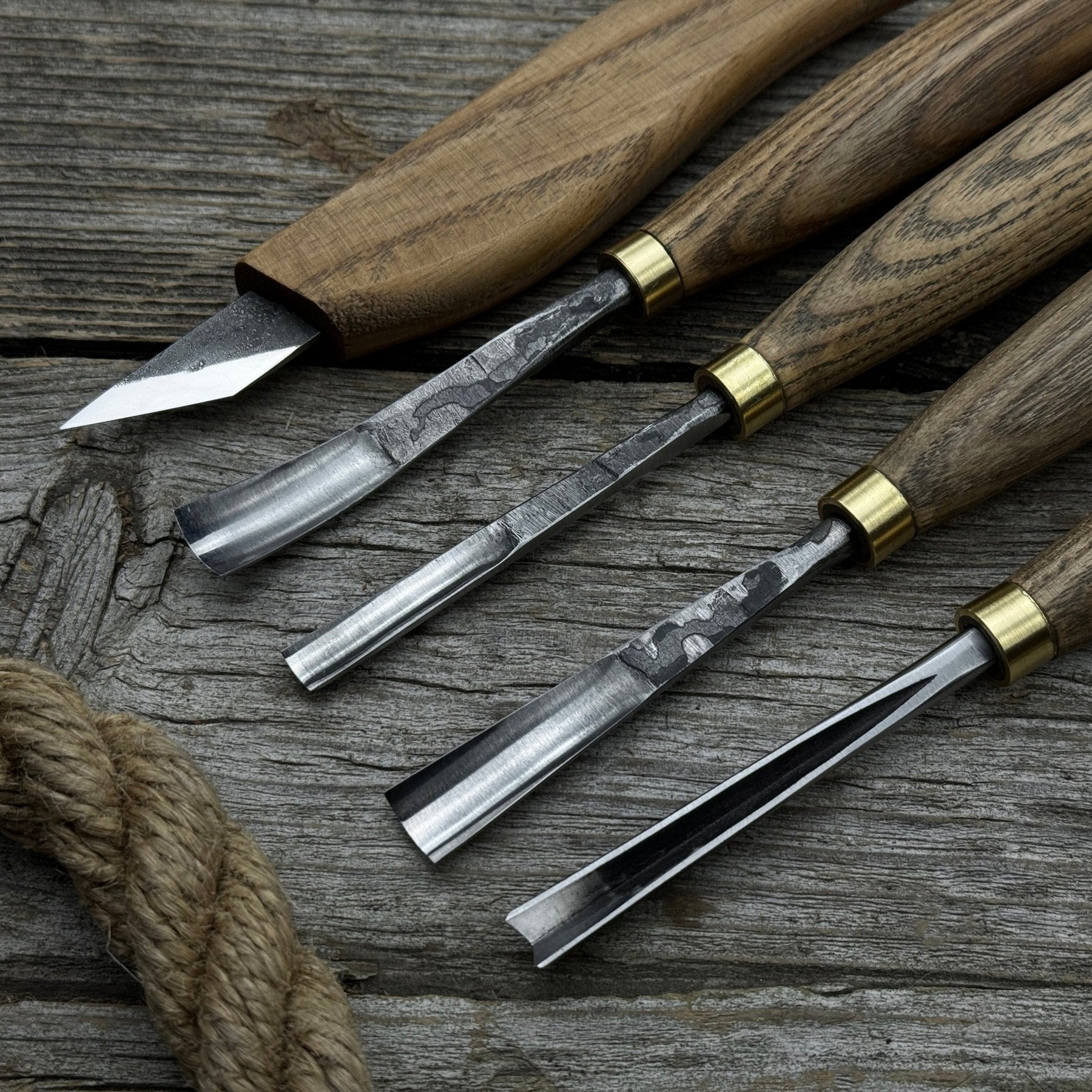 5-Piece Wood Carving Set – Whittling Knife & Gouges detail view by Sharky Forged Steel Tools
